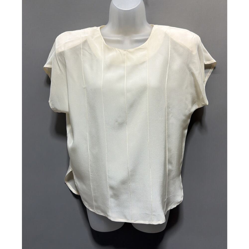 Sophisticates by Jonathan Martin Women M Blouse Top Short Sleeve Ivory 100% Silk